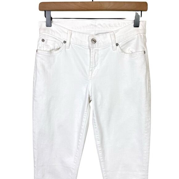 7 for all Mankind The Skinny White Denim Low Rise Classic Basic Slim Jeans - Picture 3 of 9
